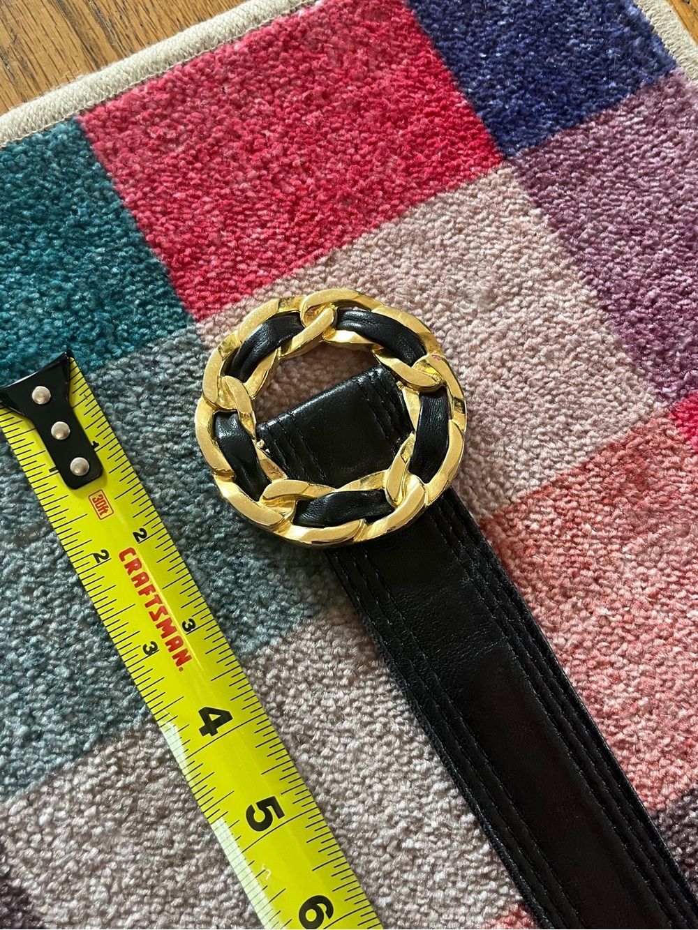 Black Belt with Gold Chain-Link Round Buckle